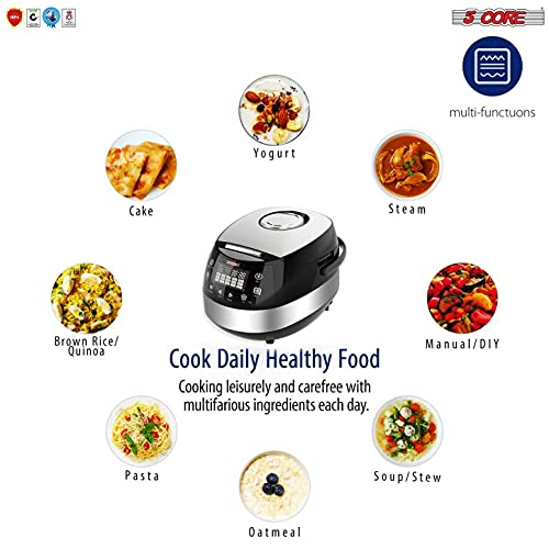  .3Qt Asian Rice Cooker Digital Programmable 15-in-1 Ergonomic Large Touch Screen Electric Multi Cooker Slow Cooker Steamer Pot Warmer 11 Cups 24 Hour Delay Timer Auto Keep Warm Feature RC 0501