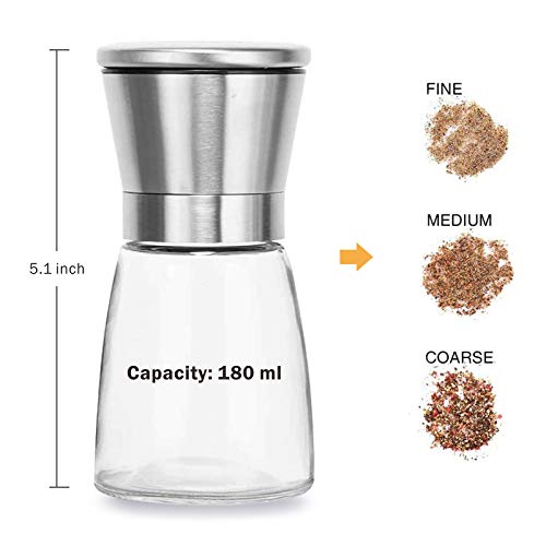  4+1PCS Glass Spice Jars With Shaker Pour Lid, Seasoning Shakers Glass Bottles Spice Shakers Salt & Pepper Shaker Container Set With Gift Grinder Fits In Home,Kitchen,Barbecue (4)