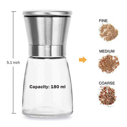  4+1PCS Glass Spice Jars With Shaker Pour Lid, Seasoning Shakers Glass Bottles Spice Shakers Salt & Pepper Shaker Container Set With Gift Grinder Fits In Home,Kitchen,Barbecue (4)