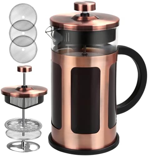  French Press Coffee Maker 12 Ounce Stainless Steel With Borosilicate Glass Heat Resistant 4 Level Filtration System For Brew Coffee & Tea Dishwasher Safe 350ml (12oz, Stainless Black)