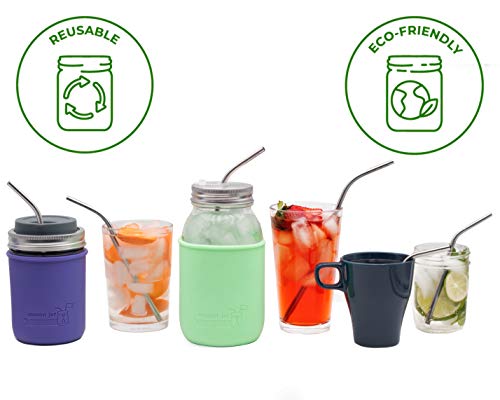  Combo Pack Thin Bent Stainless Steel Straws For Mason Jars (6 Pack + Cleaning Brush + Cloth Bag)