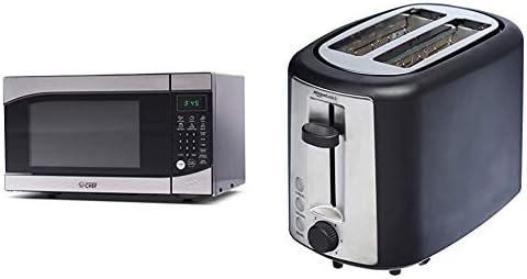  Untertop 0.9 Cubic Feet Microwave Oven, 900 Watt, Stainless Steel Front With Black Cabinet, Commercial Chef CHM009 & Amazon Basics 2 Slice, Extra-Wide Slot Toaster With 6 Shade Settings, Black