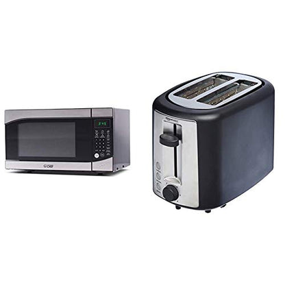  Untertop 0.9 Cubic Feet Microwave Oven, 900 Watt, Stainless Steel Front With Black Cabinet, Commercial Chef CHM009 & Amazon Basics 2 Slice, Extra-Wide Slot Toaster With 6 Shade Settings, Black