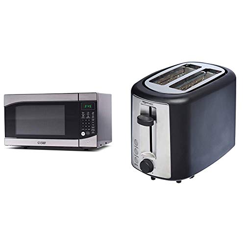  Untertop 0.9 Cubic Feet Microwave Oven, 900 Watt, Stainless Steel Front With Black Cabinet, Commercial Chef CHM009 & Amazon Basics 2 Slice, Extra-Wide Slot Toaster With 6 Shade Settings, Black