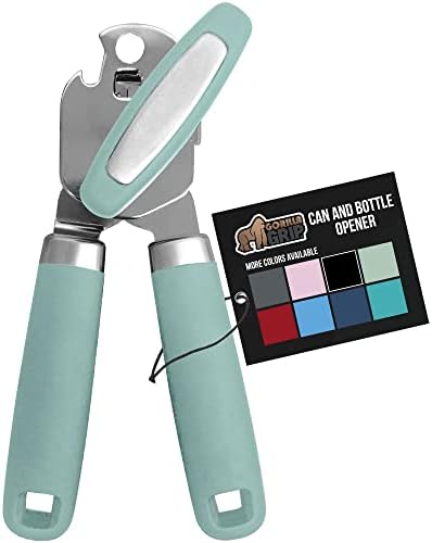  Heavy Duty Stainless Steel Smooth Edge Manual Hand Held Can Opener With Soft Touch Handle, Rust Proof Oversized Handheld Easy Turn Knob, Best Large Lid Openers For Kitchen, Black