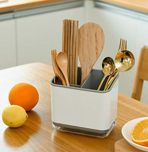  Utensil Holder Cutlery Drainer Sink Caddy, Silverware Storage Organizer Caddy Grips Sinkware For Flatware/Forks/Knives/Spoons 3 Compartments With Drainer Ideal Kitchen Sink Organiser (GRAY)