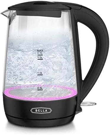 Bella 1.7 Liter Glass Electric Kettle, Quickly Boil 7 Cups Of Water In 6-7 Minutes, Soft Orange LED Lights Illuminate While Boiling, Cordless Portable Water Heater, Carefree Auto Shut-Off, White