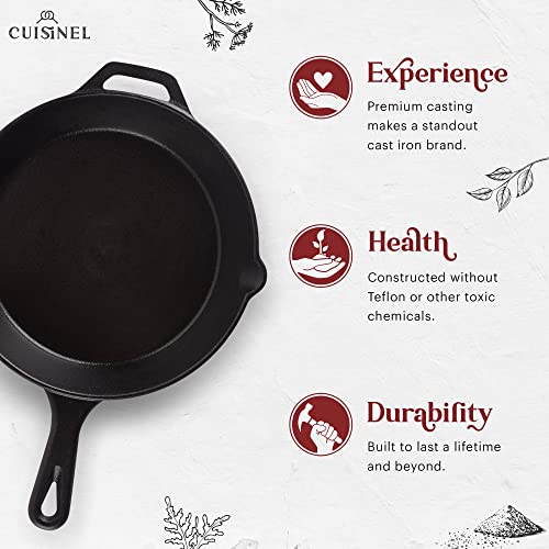  Ast Iron Skillet + Grill Press + Scraper Set - 10"-inch Pre-Seasoned Frying Pan + Silicone Handle Grip - 7" Round Burger Smasher - Indoor/Outdoor, Stove, Oven, Grill, Induction Safe Kitchen Cookware
