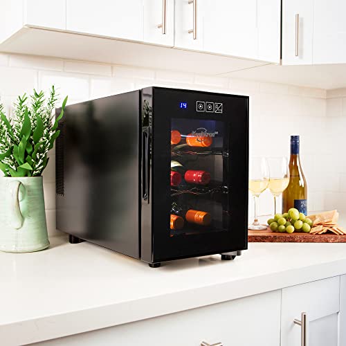  6 Bottle Wine Cooler, Black, Thermoelectric Wine Fridge, 0.65 Cu. Ft. (16L), Freestanding Wine Cellar, Red, White And Sparkling Wine Storage For Small Kitchen, Apartment, Condo, RV