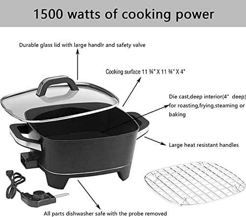 NStick Extra Deep Electric Skillet - For Roast Fry (12 Inch)