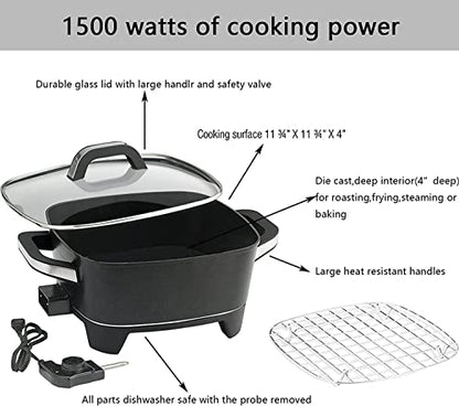  NStick Extra Deep Electric Skillet - For Roast Fry (12 Inch)