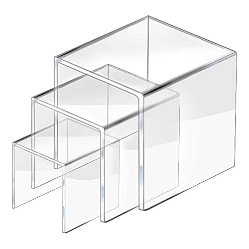 2 Set Acrylic Display Risers Display For Funko POP Figures, Jewelry Display Riser Shelf Showcase Fixtures, Clear Cake Stands For Candy Dessert Table Decorations-3"x4"x5"