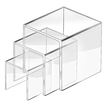  2 Set Acrylic Display Risers Display For Funko POP Figures, Jewelry Display Riser Shelf Showcase Fixtures, Clear Cake Stands For Candy Dessert Table Decorations-3"x4"x5"