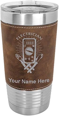  20oz Vacuum Insulated Tumbler Mug, Electrician, Personalized Engraving Included (Faux Leather, Blue)