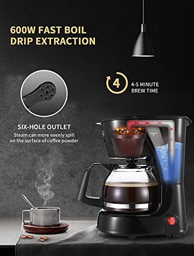  4 Cups Small Coffee Maker, Compact Coffee Machine With Reusable Filter, Warming Plate And Coffee Pot For Home And Office