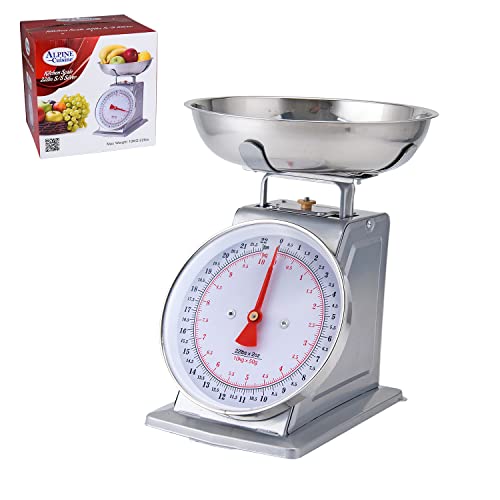  Alpine Cuisine Stainless Steel Analog Kitchen Scale Silver - Mechanical Kitchen Weighing Food Scale Weighs Up To 22 Lbs, Analog Food Scale For Kitchen - Measures Grams And Ounces - Food Weight Scale