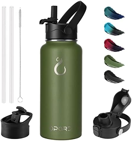  Sports Water Bottle - 32 Oz, 3 Lids (Straw Lid, Flip Lid, Spout Lid), Leak Proof, Vacuum Insulated Stainless Steel, Double Walled, Reusable Metal Canteen