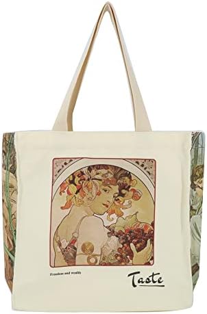  Canvas Tote Bag Aesthetic For Women Graphic Tote Bag With Zipper Cute Canvas Bags With Pockets