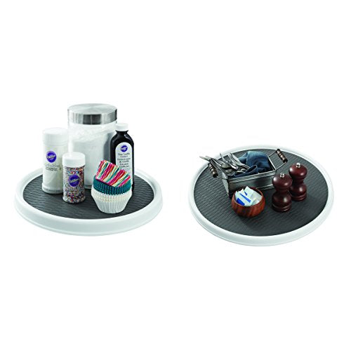  5220594 Non-Skid Pantry Cabinet Lazy Susan Turntable, 12-Inch And 18-Inch, White/Gray, 2-Pack