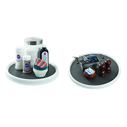  5220594 Non-Skid Pantry Cabinet Lazy Susan Turntable, 12-Inch And 18-Inch, White/Gray, 2-Pack