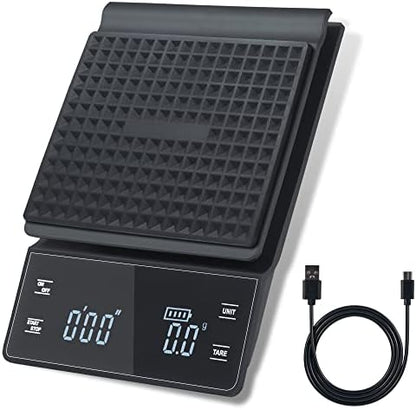  Digital Coffee Scale, Rechargeable Espresso Scale Coffee Scale With Timer, High Precision 0.1g/3kg Kitchen Scale For Food, Drip Espresso Pour Over Scale Back-Lit LED Display (Type-C Charger)