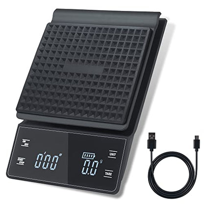  Digital Coffee Scale, Rechargeable Espresso Scale Coffee Scale With Timer, High Precision 0.1g/3kg Kitchen Scale For Food, Drip Espresso Pour Over Scale Back-Lit LED Display (Type-C Charger)