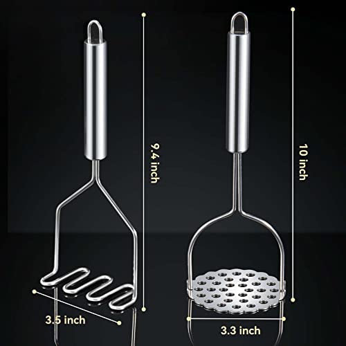  2 Pcs Potato Masher, Heavy Duty Stainless Steel Integrated Masher Kitchen Tool Wire Masher For Potatoes, Avocados, Beans, Or Fruit & Vegetables