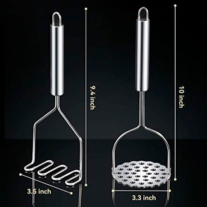  2 Pcs Potato Masher, Heavy Duty Stainless Steel Integrated Masher Kitchen Tool Wire Masher For Potatoes, Avocados, Beans, Or Fruit & Vegetables
