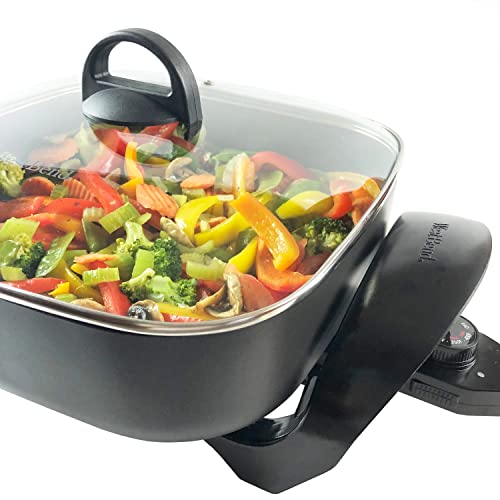  SKWB12GY13 Family-Sized Electric Skillet With Lid And Diamond Shield Scratch-Resistant Non-Stick Finish, 12 By 12 By 3 In, Gray