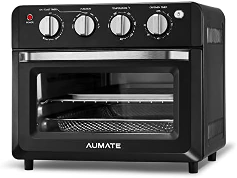  AUMATE Kitchencore Air Fryer Toaster Oven Combo, 19 QT 7 In 1 Large Capacity Convection Oven Countertop, Oilless Air Fryers Oven, Includes Baking Pan, Oven Rack, Fry Basket, Crumb Tray, 1550W, Black