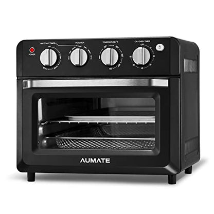  AUMATE Kitchencore Air Fryer Toaster Oven Combo, 19 QT 7 In 1 Large Capacity Convection Oven Countertop, Oilless Air Fryers Oven, Includes Baking Pan, Oven Rack, Fry Basket, Crumb Tray, 1550W, Black