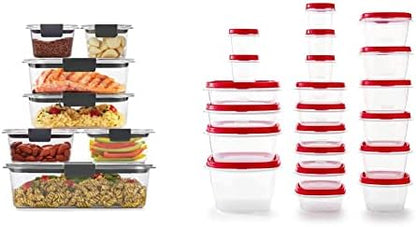 Rubbermaid Brilliance Storage Plastic Lids, Leak Proof Food Container, Clear, 24-Piece & Leak-Proof Brilliance Food Storage Set | 9.6 Cup Plastic Containers, 2-Pack, Clear