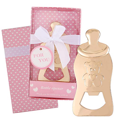  Ack Of 16 Bottle Opener Boy Baby Shower Party Favor Bottle Shaped Bottle Opener Baby Shower Return Gifts For Guest Wedding Party Souvenir Birthday Bridal Shower (Pink Bear, 16)