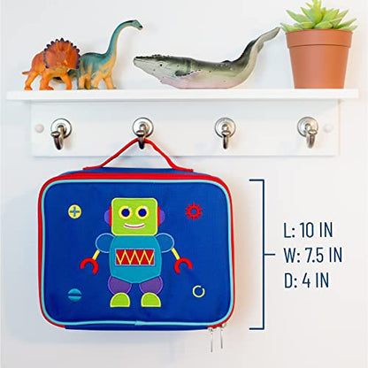  Kids Insulated Embroidered Lunch Box Bag For Boys & Girls, Measures 10 X 7.5 X 4 Inches Lunch Box For Kids, Ideal For Packing Hot Or Cold Snacks For School & Travel (Robot)
