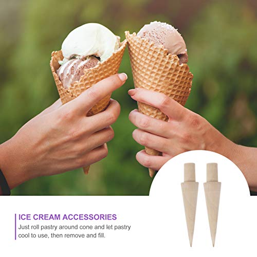  2pcs Ice Cream Cone Mold Wooden Waffle Cone Roller Waffle Roller Pastry Roll Cake Molds DIY Baking Tools