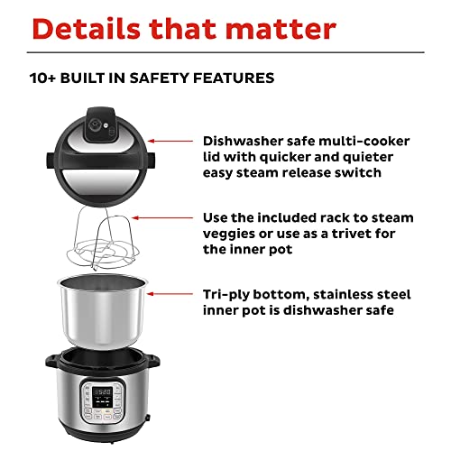  8-Quart 7-in-1 Electric Pressure Cooker, Slow Cooker, Rice Cooker, Steamer, Sauté, Yogurt Maker, Warmer & Sterilizer, Includes Free App With Over 1900 Recipes, Stainless Steel