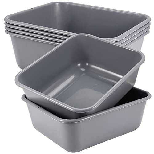  Set Of 6 Plastic Bus Tubs, Commercial Bus Box, Plastic Dish Tubs Tote Box, 14 L Rectangle Utility Box, Gray