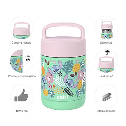  Kids' Vacuum Insulated Stainless Steel Food Jar With Carry Handle, Thermal Container For Travel Meals And Lunch On The Go, 12 Oz, Lilo And Stitch