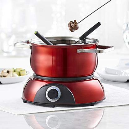  Trudeau Electric Scarlet Fondue Pot, 84 Oz, Red