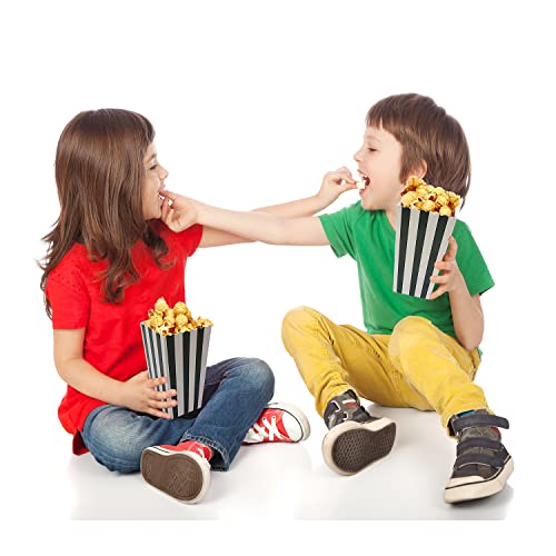  24 Pcs Popcorn Boxes Mini Paper Popcorn Box Cardboard Popcorn Container For Party, White/Black Stripes