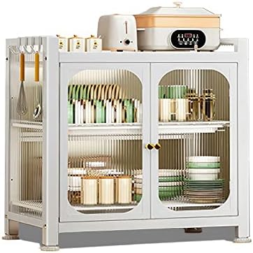  Kitchen Countertop Dish Cabinet Storage Cabinet, Acrylic Transparent Door Panel Double Door Magnetic Suction Design, Dustproof And Grease Proof With Draining Tray
