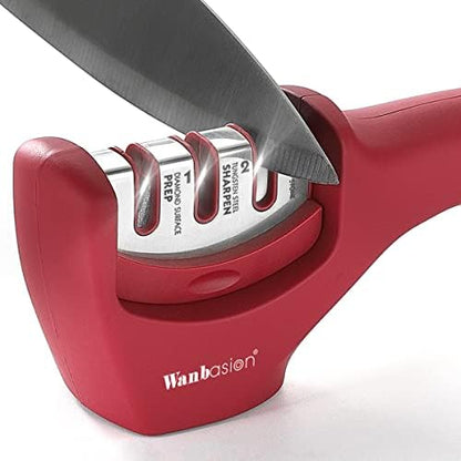  Kitchen Knife Sharpener Professional 3 Stages, Kitchen Knife Sharpener Manual Sharpening, Knife Sharpener For Kitchen Knives With Stainless Steel Ceramic Diamond Blade