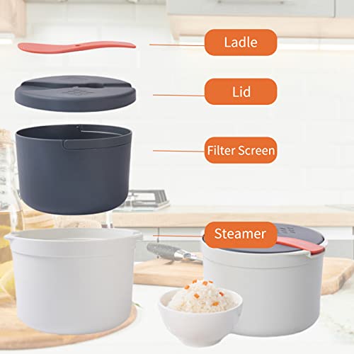  Microwave Rice Cooker, 2L Rice Cooker Microwave With Spoon, Multifunctional Microwave Rice Cooker Steamer Microwave Pasta Cooker For Rice, Pasta, Vegetables, Quinoa, Oatmeal, Ramen, BPA Free