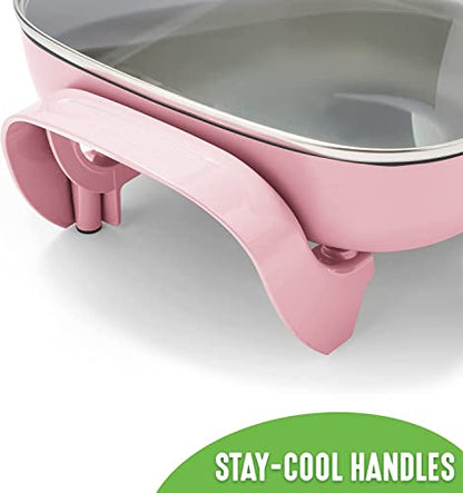  12-inch Nonstick Square Electric Skillet - With Glass Lid, Dishwasher Safe, Pink
