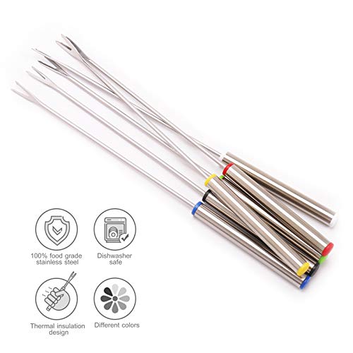  - Set Of 12 Stainless Steel Fondue Forks 9.5" - Color Coding Cheese Fondue Forks With Heat Resistant Handle For Chocolate Fountain Cheese Fondue Roast Marshmallows