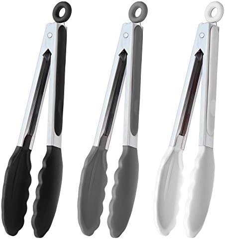  9-Inch Stainless Steel Cooking Tongs With Silicone Tips, Set Of 3 (Black)