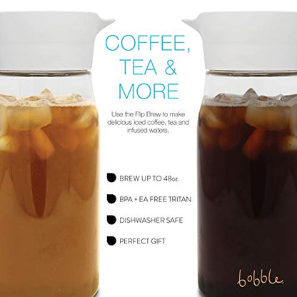  Flip Brew By Zing Anything, Instant Iced Tea Maker, Cold Brew Coffee Maker, Two-in-One Cold Brew Coffee Or Tea Maker, Multi-Purpose Pitcher, Dishwasher Safe, BPA/EA Free Tritan, 48 Oz., White