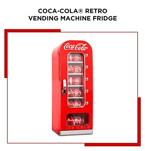  Coca-Cola Exclusive New Retro Vending Machine Style 10 Can Mini Fridge, 12V DC/110V AC With Tall Window Display For Home, Dorm, Office, Games Room