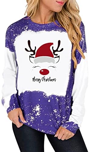  Womens 2022 Fall Fashion Tops Cute Loose Tops Sweatshirts Long Sleeve Christmas Print Plus Size Pullover Top Fall