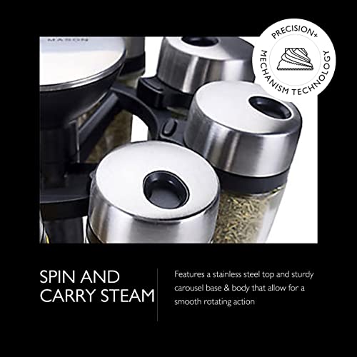  Cole & Mason 16 Herb & Spice Carousel - Rotating Spice Rack - Metal Two-Tier Organizer - Lazy Susan Style - Stainless Steel/Black, 10 Inch